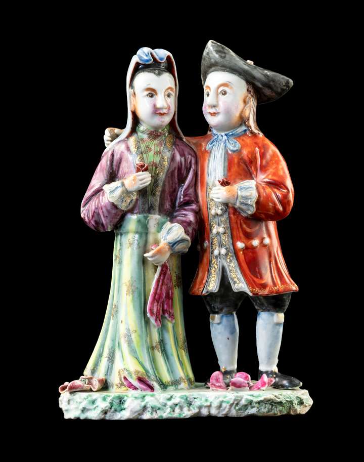 Chinese export porcelain figure group of two Dutch Dancers